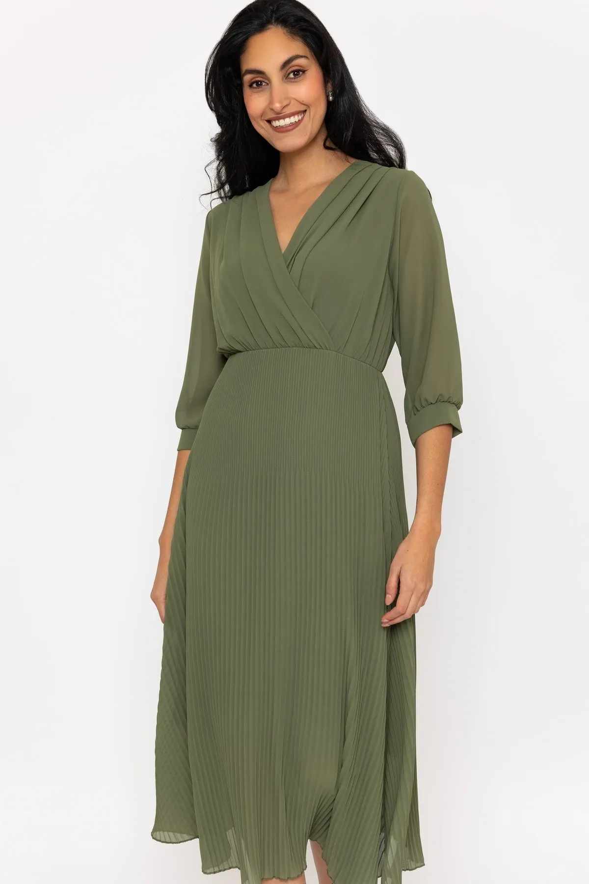 3/4 Length Sleeve Hannah Midi Dress in Khaki