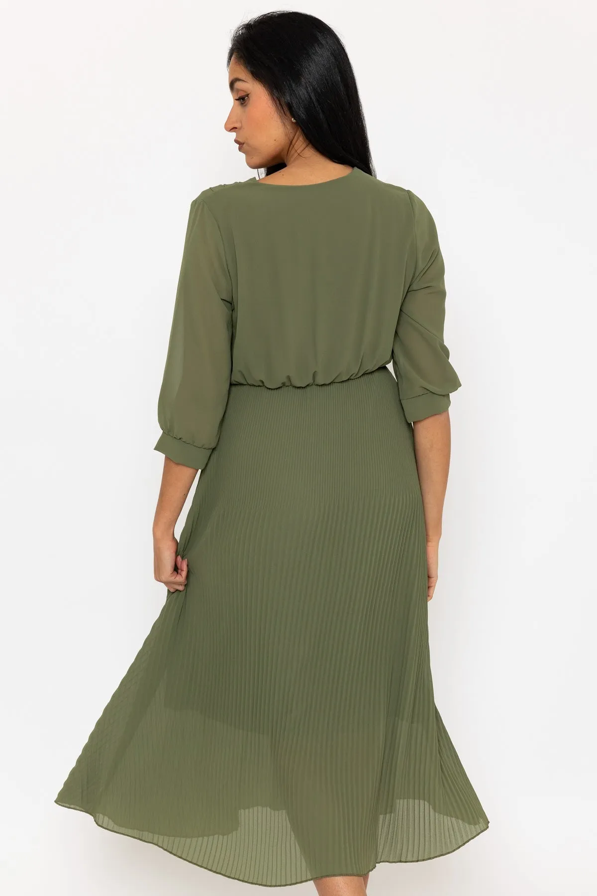 3/4 Length Sleeve Hannah Midi Dress in Khaki