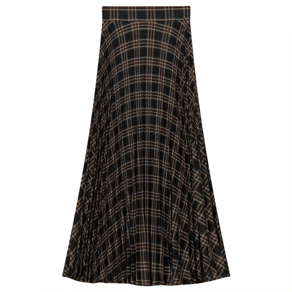 Accordian Pleated Midi Plaid Skirt