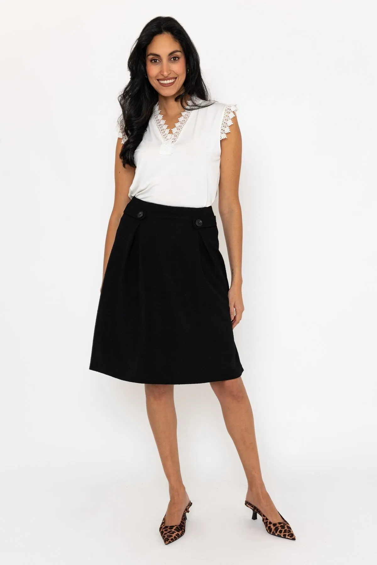 Black Bouclé Knee Length Skirt