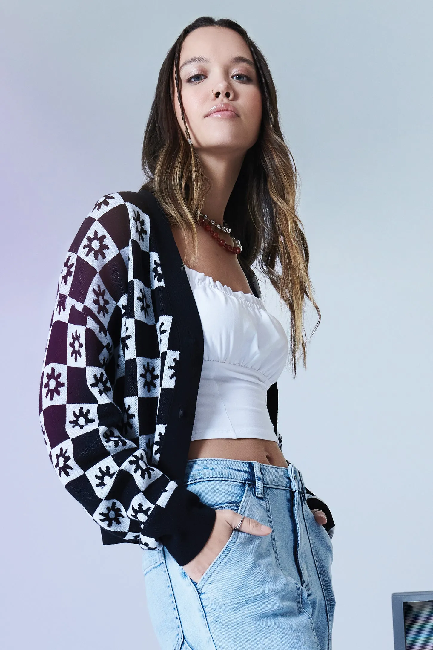 Cardigan court en tricot Jacquard - Femme