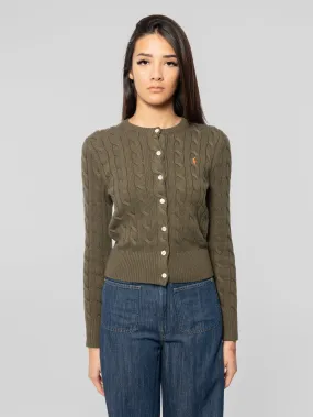 Cardigan in Cotone a Trecce Verde Oliva