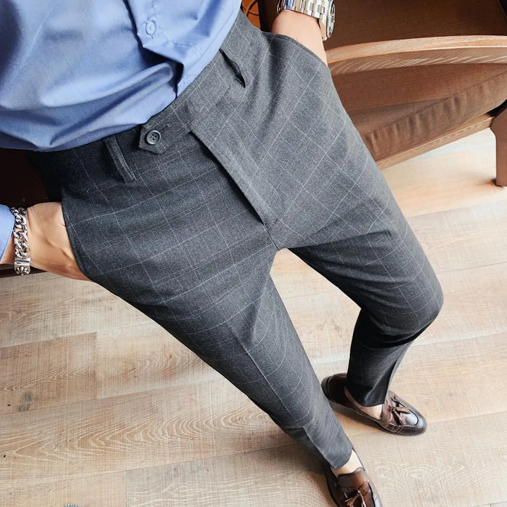 Casual Men Plaid Formal Slim Fit Pant