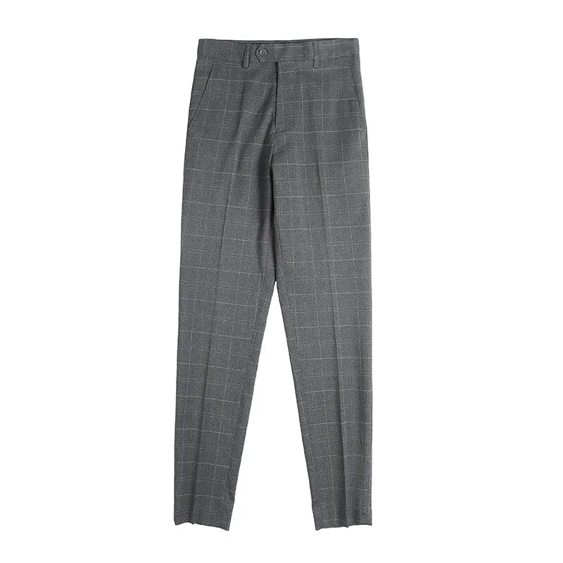 Casual Men Plaid Formal Slim Fit Pant