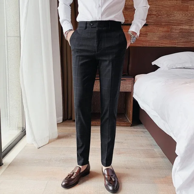 Casual Men Plaid Formal Slim Fit Pant