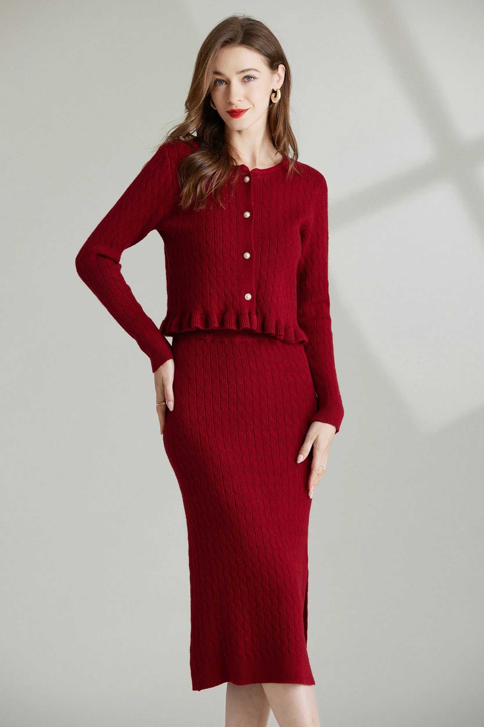 Constance Cable Knit Pearl Button Sweater Cardigan