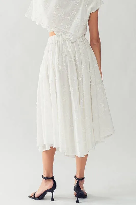 DAISY FLOWER EMBROIDERY MIDI SKIRT