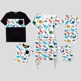 Family Matching Outfits Dinosaur Printed Bodycon and T-shirts with Pocket