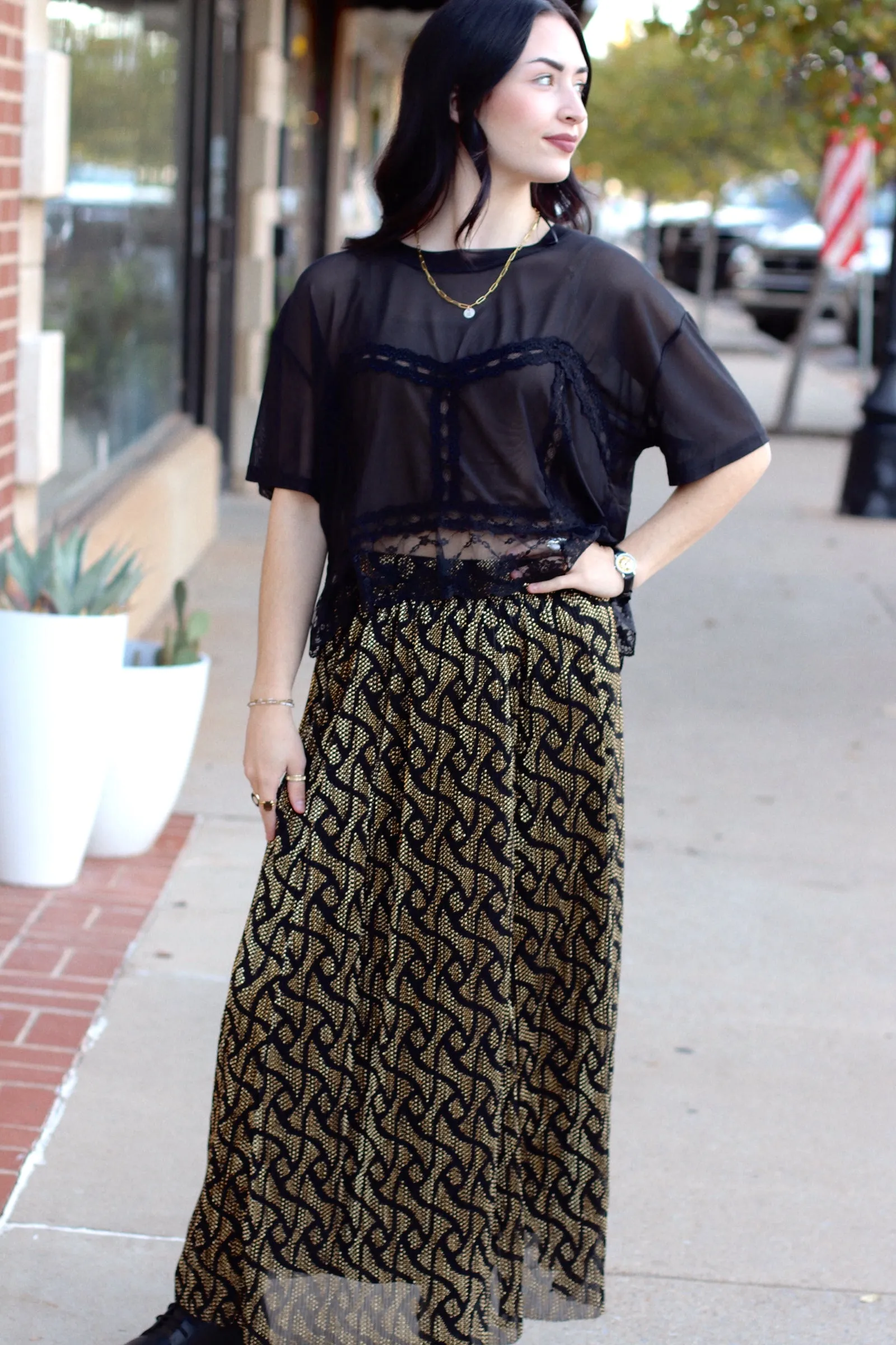 Goldie Flowy Midi Skirt   Black