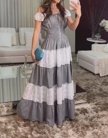 Grey And White Elegant Dress