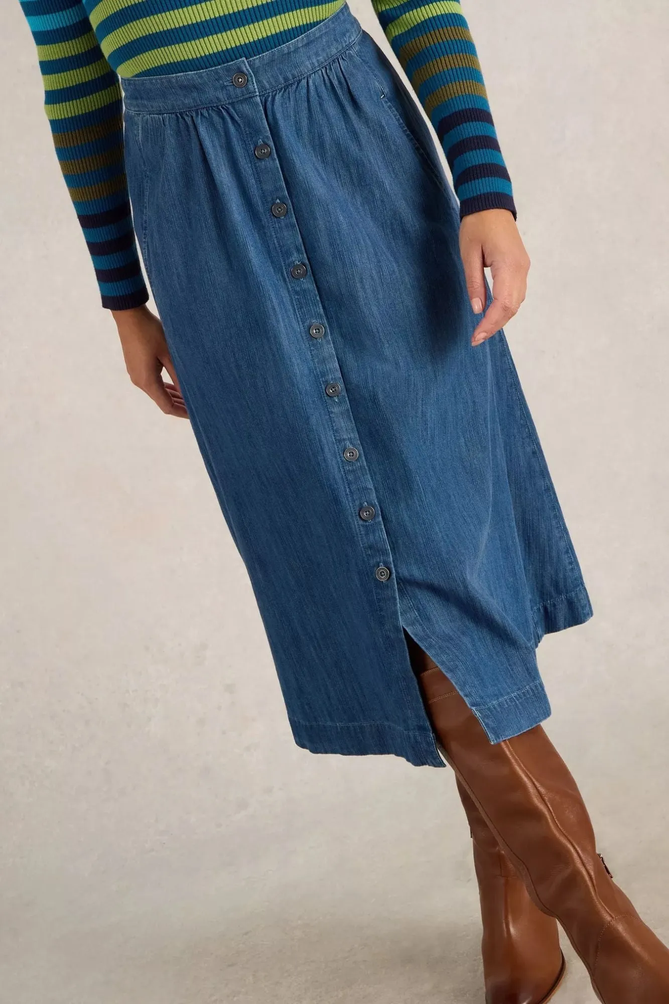 Heather Denim Midi Skirt