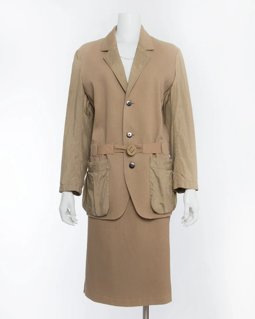 Issey Miyake Vintage 1980’s Cotton/ Nylon Tan Skirt Suit