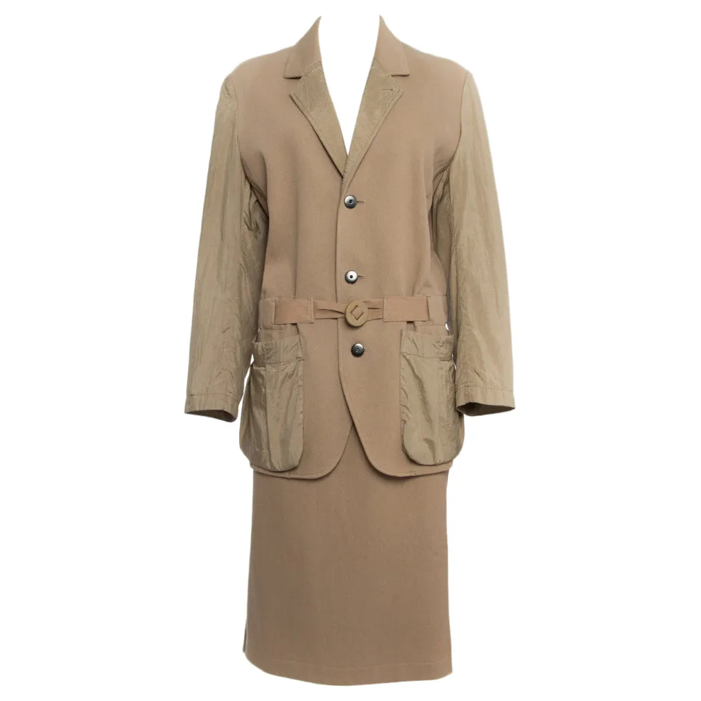Issey Miyake Vintage 1980’s Cotton/ Nylon Tan Skirt Suit