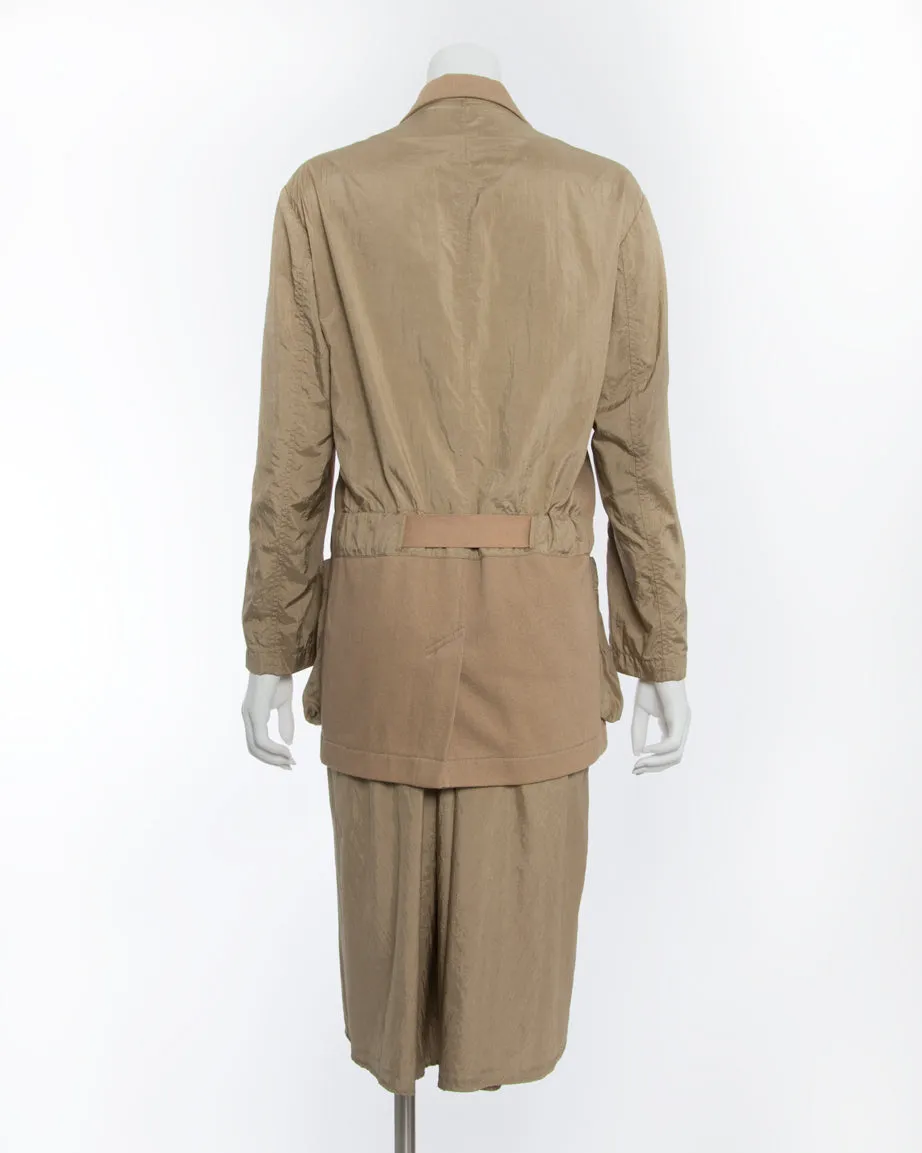 Issey Miyake Vintage 1980’s Cotton/ Nylon Tan Skirt Suit