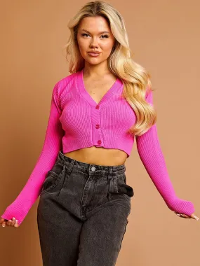 Maraya Knitted Cropped Cardigan In Fuchsia
