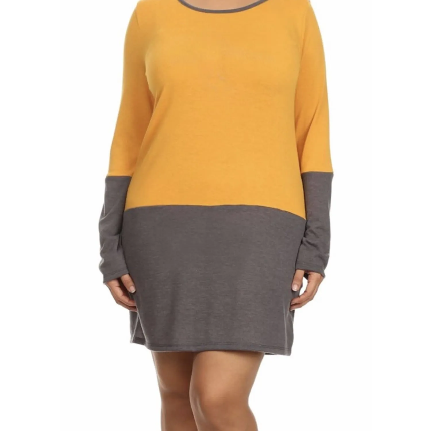 Mustard Color Block Sweater Dress Plus