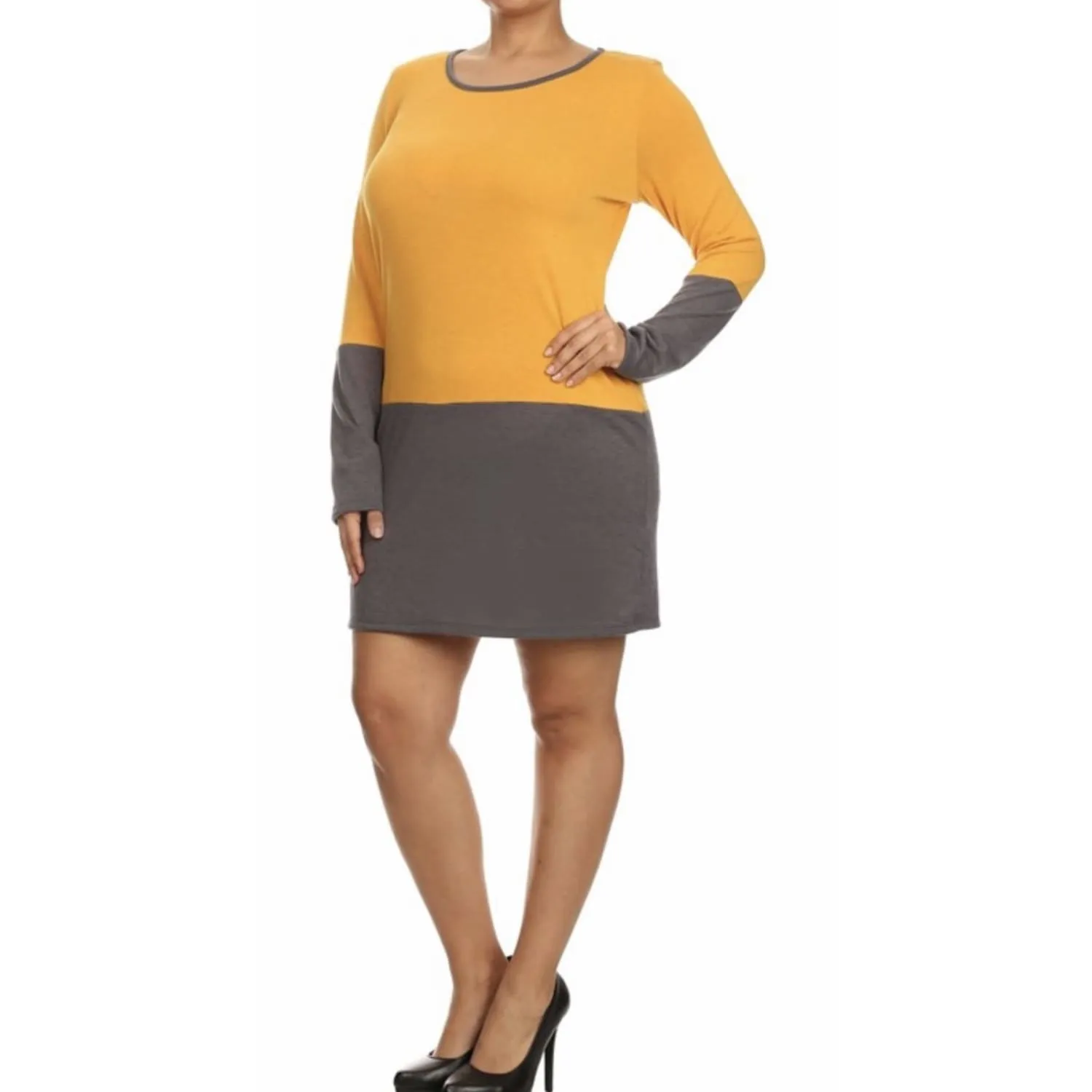 Mustard Color Block Sweater Dress Plus
