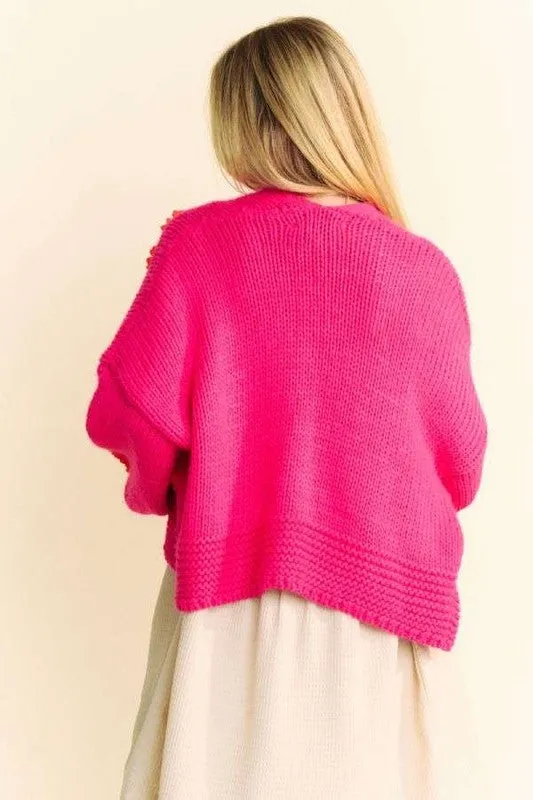 Pink Floral Applique Cardigan