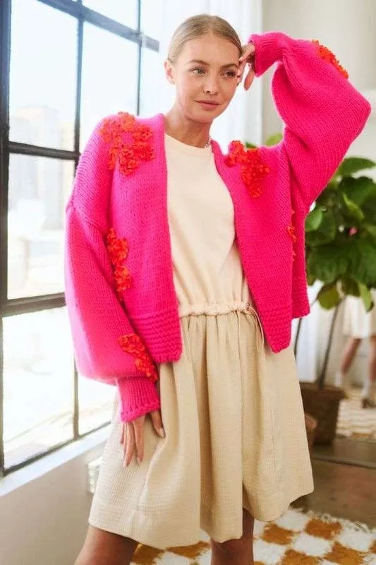 Pink Floral Applique Cardigan