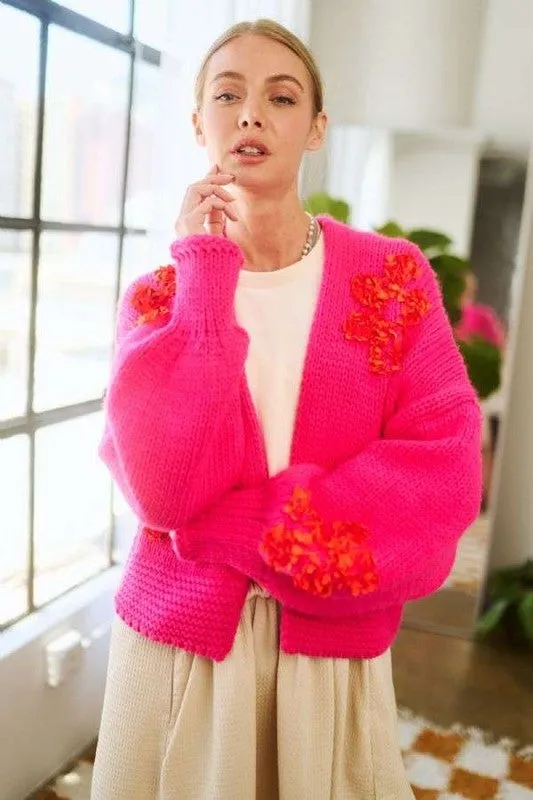 Pink Floral Applique Cardigan
