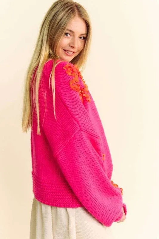 Pink Floral Applique Cardigan