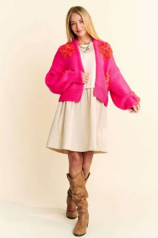 Pink Floral Applique Cardigan