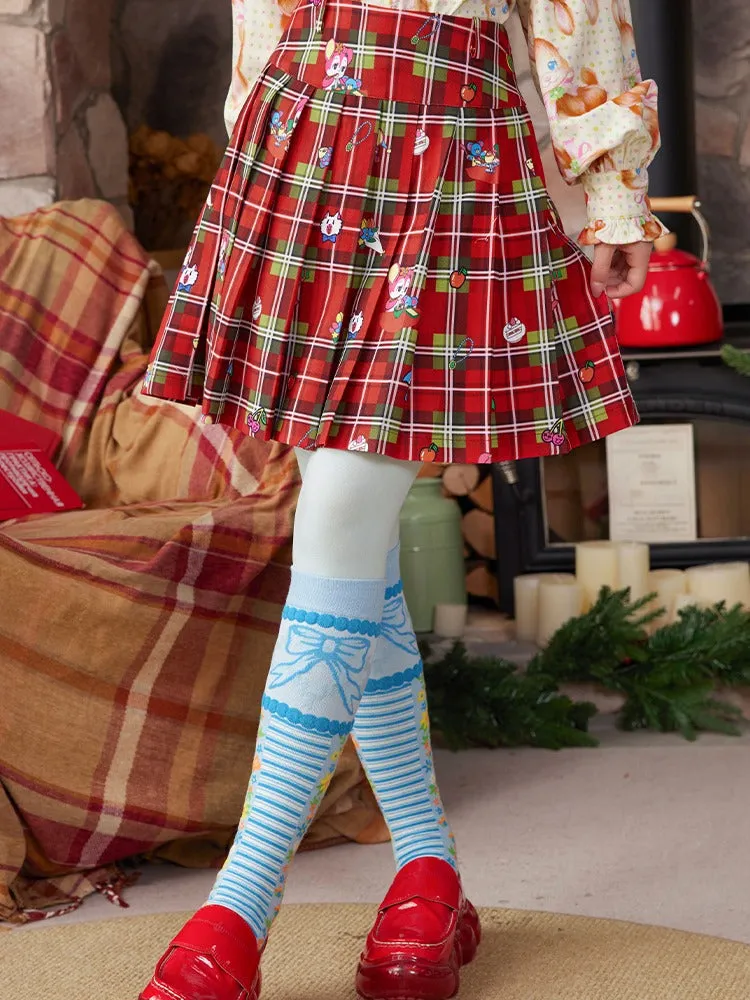 Plaid Pleated MIni Skirt & Irregular Drape Skirt