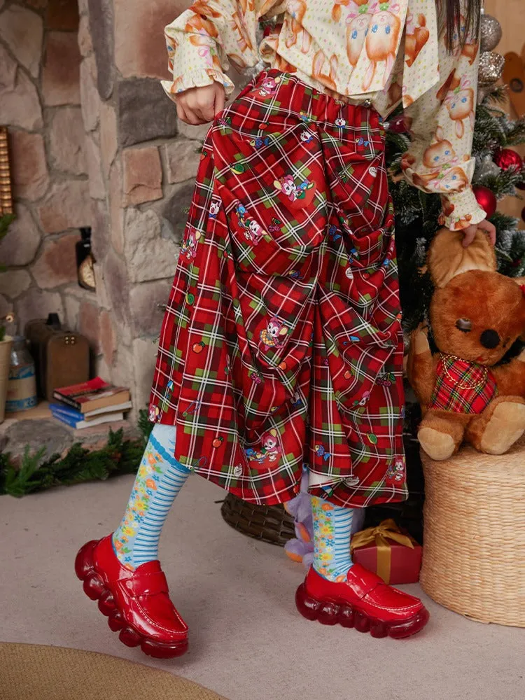 Plaid Pleated MIni Skirt & Irregular Drape Skirt