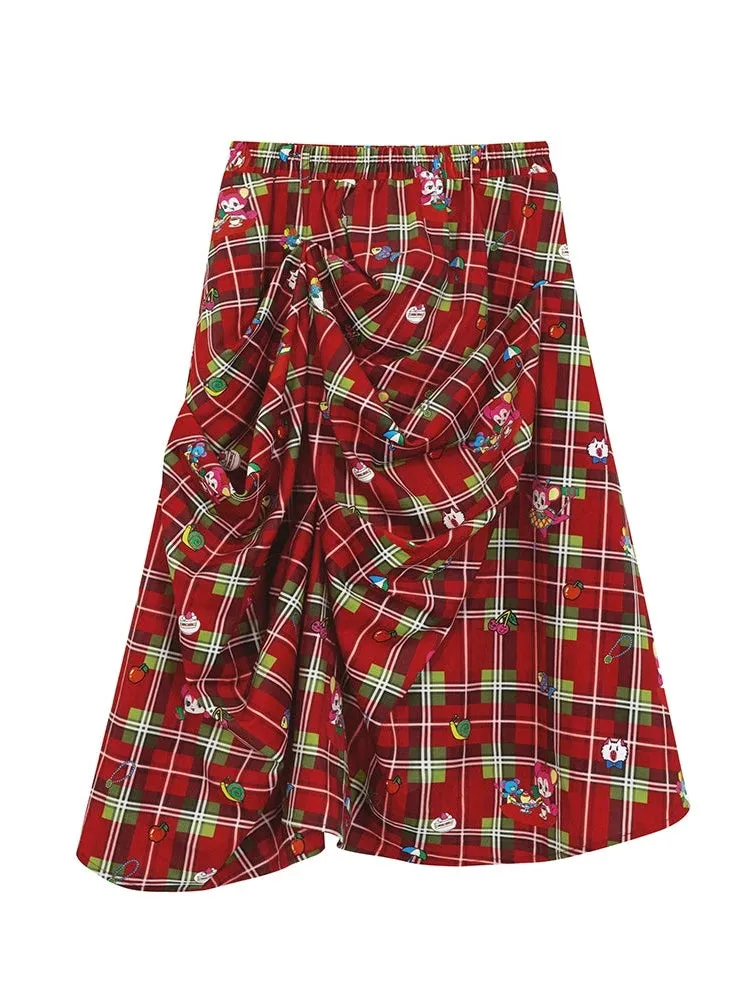 Plaid Pleated MIni Skirt & Irregular Drape Skirt