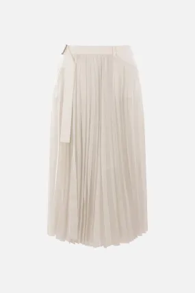 satin and denim pleated skirt