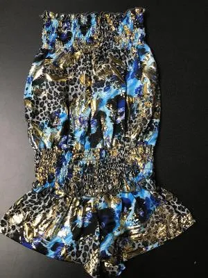 SMOCKED ROMPER BLUE GOLD CHEETAH