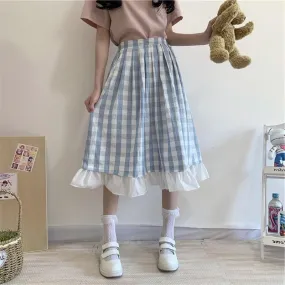 Tartan Picnic Blanket  Skirt Kawaii Academia Y2K Cottagecore Coquette Fairycore Dollette Princesscore Bottoms