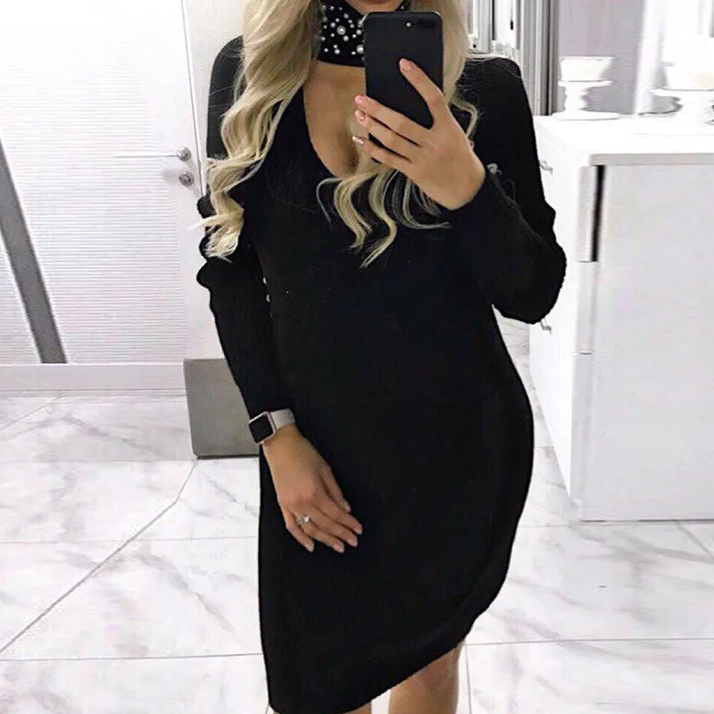 Turtleneck Beads Hollow Out Women Pullover Oversized Sweater Dress