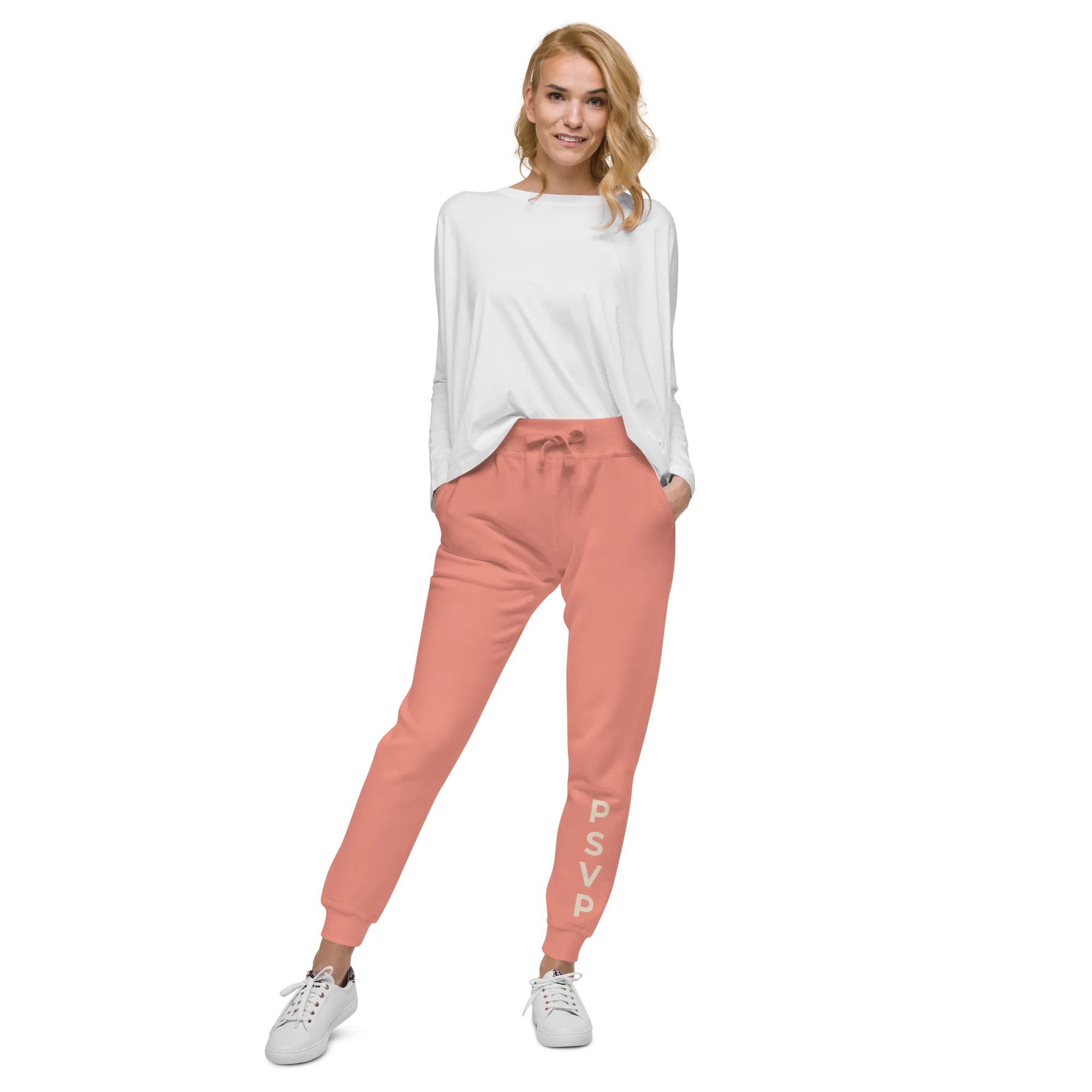 Women's Fleece Pink Sweatpants - PSVP Cream