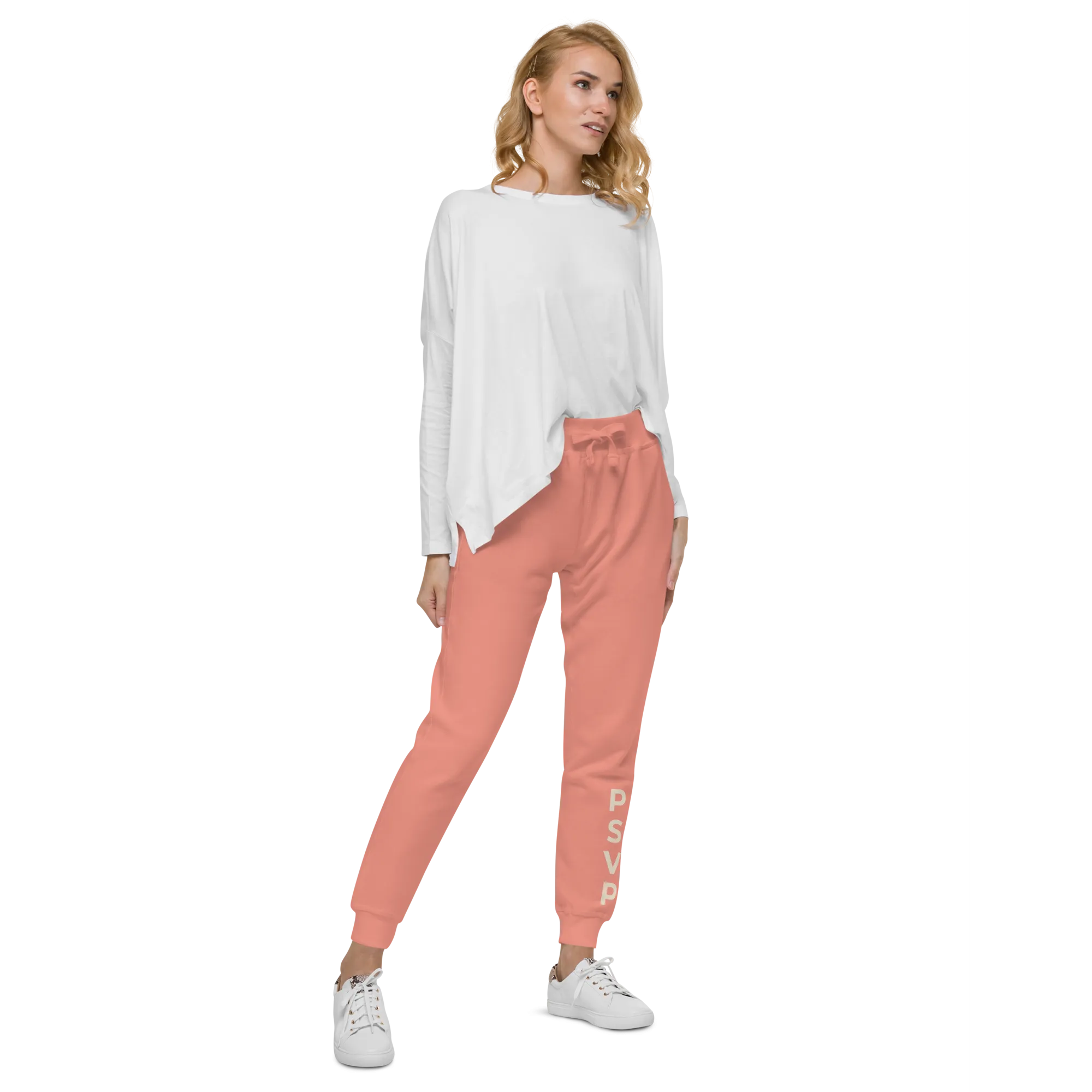 Women's Fleece Pink Sweatpants - PSVP Cream